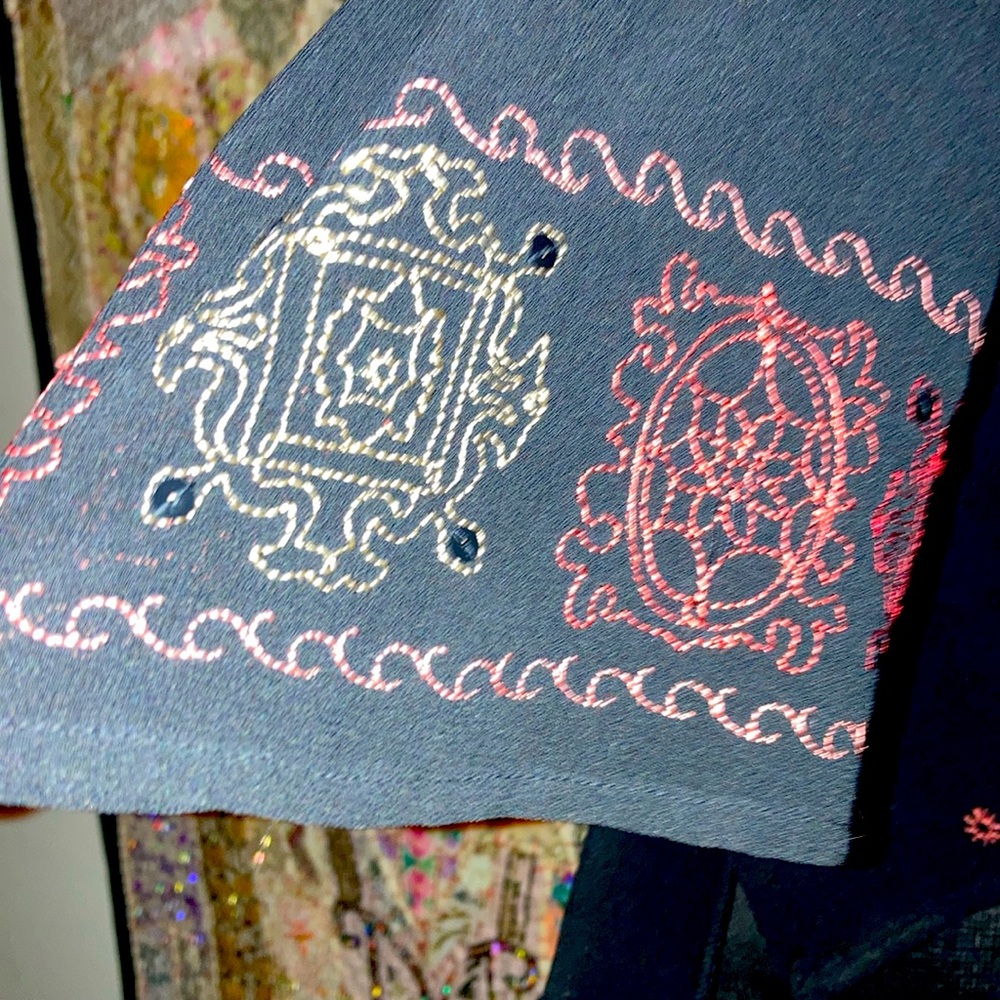 100% Polyester Sheer Black With Multi Colored Des… - image 2